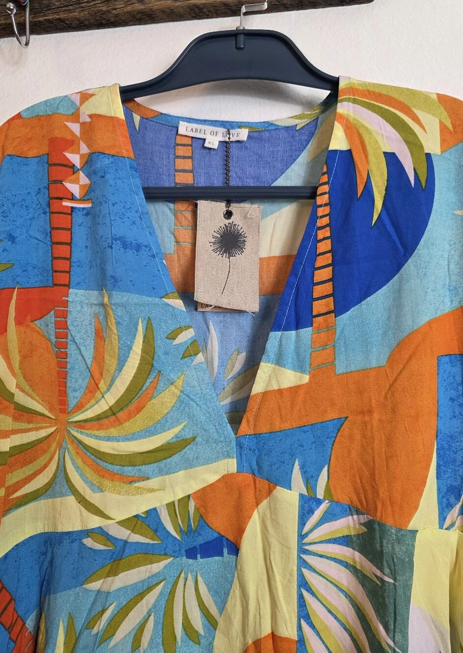 Label of Love Aisha Tropical Palm Print Tiered Mini Dress XL NWT Boho Resort - Picture 9 of 13